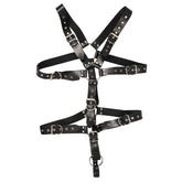 Studded Men's Leather Adjustable Harness With Cock Ring Mens Harnesses
